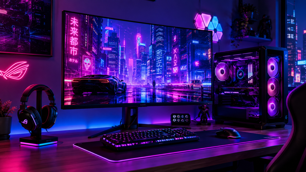 pc gaming wallpaper cyberpunk neon untuk desktop