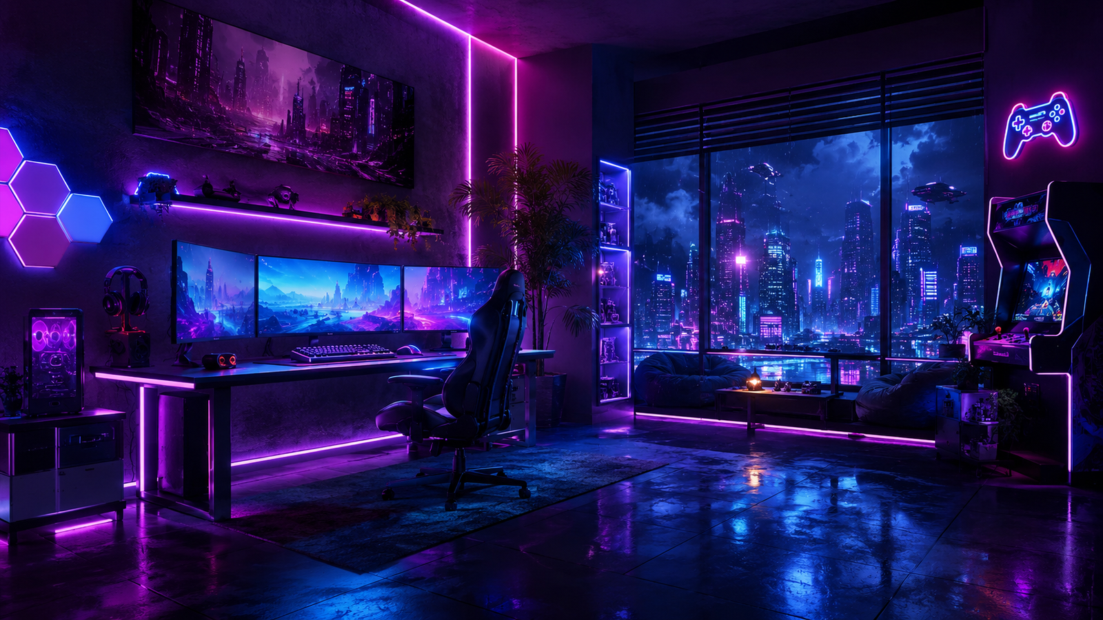 Neon Gaming Room Wallpaper 4K Inspirasi RGB, Arcade dan Futuristic untuk Setup Desktop
