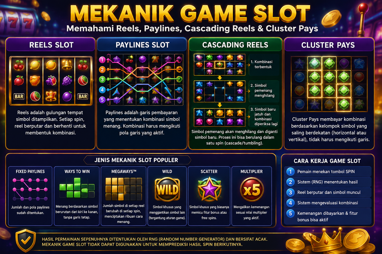 Mekanik Game Slot Memahami Reels, Paylines, Cascading Reels, dan Cluster Pays